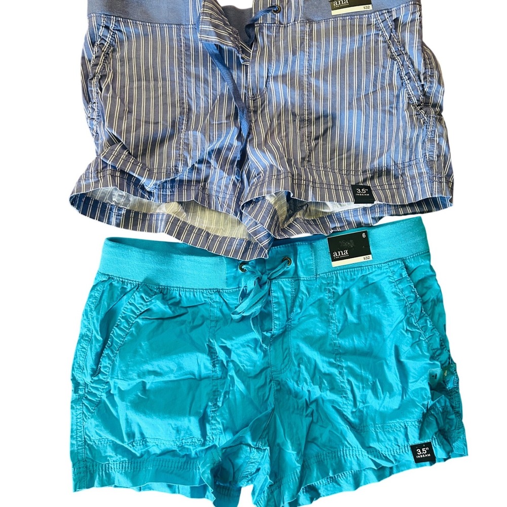 a.n.a Shorts 6 Blue Turquoise NWT 2 Pack Striped Solid 3.5" Inseam bundle lot
